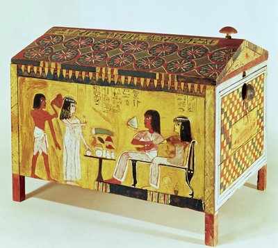 Malovaná truhla s banketovou scénou z hrobky Kha (d.c.1390-52 př.nl) nalezená v Deir el-Medina, Nová říše (dřevo) od Egyptian 18th Dynasty