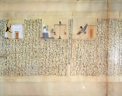 Papyrus s vyobrazením vážení srdce, z Knihy mrtvých z Maiherperi. od Egyptian 18th Dynasty