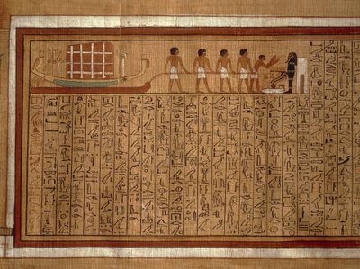 Papyrus s hieroglyfy "Knihy mrtvých" a polychromovanými ilustracemi z hrobky Kha v Thébách. Nová říše, dynastie XVIII od Egyptian 18th Dynasty