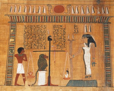 Papyrus z Knihy mrtvých: zemřelý před soudem Osirise od Egyptian 18th Dynasty
