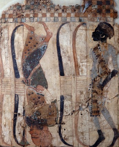 Zajatci dobytých zemí, malba na materiálu z Tutanchamonovy hrobky, Egyptská civilizace, Nová říše, Dynastie XVIII, Detail obličeje od Egyptian 18th Dynasty
