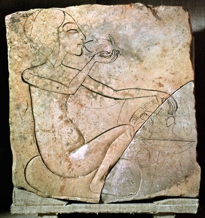 Reliéf zobrazující princeznu jí pečenou kachnu ze Severního paláce v Tell El-Amarna, Nová říše, cca 1353-1337 př.nl (vápenec) od Egyptian 18th Dynasty