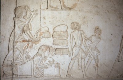Reliéf zobrazující písaře při práci, z Horemhebovy hrobky (asi 1323-1295 př. n. l.) Nová říše (nástěnná malba) (podrobnosti viz 218337) od Egyptian 18th Dynasty