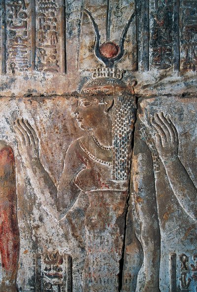 Reliéf Hatšepsut zobrazené jako Hathor, Hatšepsutin chrám, Deir el-Bahri, Luxor, Théby (Seznam světového dědictví UNESCO) od Egyptian 18th Dynasty