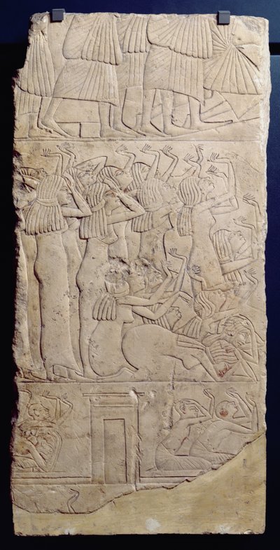 Scéna nářku během pohřbu, ze Sakkara, Nová říše, cca 1330 př.nl (vápenec) od Egyptian 18th Dynasty