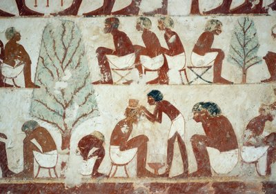Ostříhaní vojáci, detail z fresek v Tomb of Userhat, Sheikh Abd el Qurnah Necropolis, Luxor, Théby (Seznam světového dědictví UNESCO od Egyptian 18th Dynasty