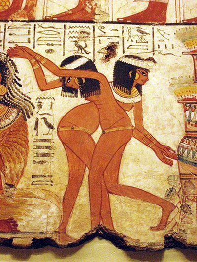 Nástěnná malba v chrámu dvou tančících dívek, Egypt (nástěnná malba) od Egyptian 18th Dynasty