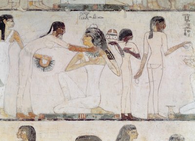 Toaleta šlechtičen, z hrobky Rekhmire, vezíra Tuthmosis III a Amenhotep II, Nová říše (nástěnná malba) od Egyptian 18th Dynasty
