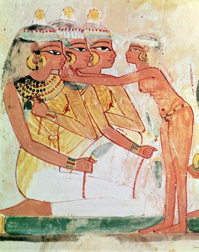 Dámská toaleta, z hrobky Nakht, Nová říše, cca 1400 př.nl (nástěnná malba) od Egyptian 18th Dynasty