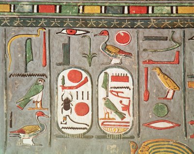 Kartuš krále, z hrobky Horemheb (1323-1295 př.nl) Nová říše (nástěnná malba) od Egyptian 18th Dynasty