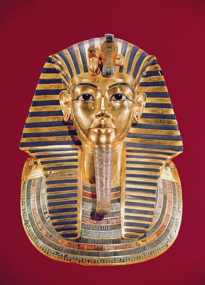 Pohřební maska Tutanchamona (asi 1370-1352 př.nl) asi 1336-1327 př.nl, Nová říše (zlato vykládané polodrahokamy) od Egyptian 18th Dynasty