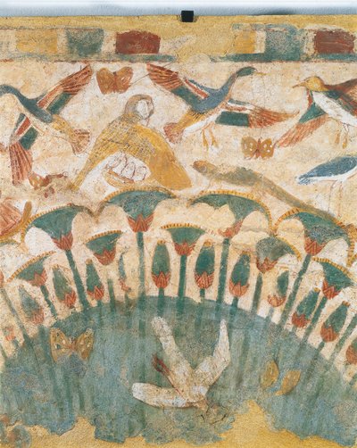 Nástěnná malba zobrazující flóru a faunu bažin podél Nilu z Neferhetepovy hrobky, detail od Egyptian 18th Dynasty