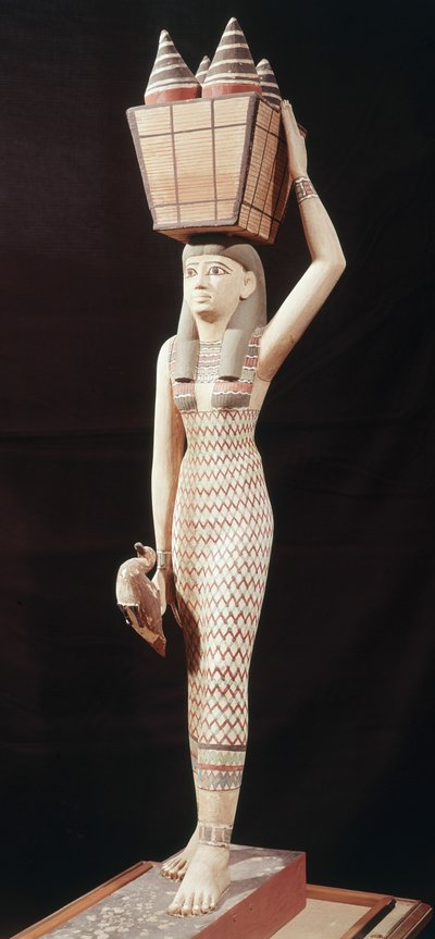Žena nesoucí obětiny, Nová říše (lakované dřevo) od Egyptian 18th Dynasty