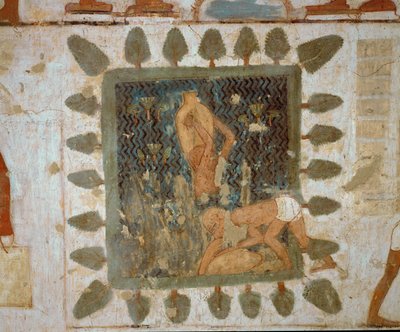 Dělníci nesoucí vázy (nástěnná malba) od Egyptian 18th Dynasty