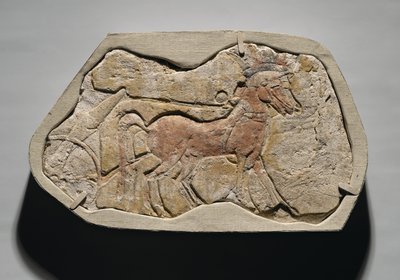 Rozpětí dvou koní táhnoucích vůz, z Tell el-Amarna, Nová říše, cca 1353-1336 př.nl (malovaná sádrová omítka) od Egyptian 19th Dynasty
