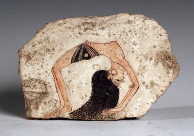 Akrobatická tanečnice, Ostrakon. Vápenec, asi 1295-1186 před naším letopočtem od Egyptian 19th Dynasty