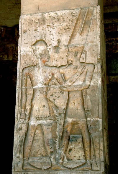 Umění starověkého Egypta: Nízký reliéf na sloupu chrámu Sethi I. (Sety nebo Seti I od Egyptian 19th Dynasty