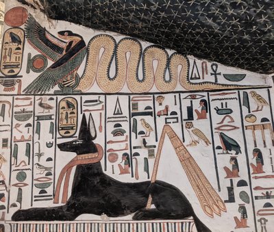 Anubis a kobra (nástěnná malba) od Egyptian 19th Dynasty