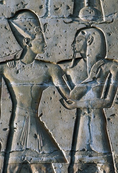 Basreliéf zobrazující faraona, Chrám Setiho I. nebo Velký chrám v Abydosu, Abydos, Egypt, Egyptská civilizace, Nová říše, 19. dynastie od Egyptian 19th Dynasty