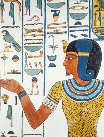 Sloup s Hornedjitefem, detail fresek v Nefertariho pohřební komoře, Údolí královen, Luxor, Théby (Seznam světového dědictví UNESCO od Egyptian 19th Dynasty