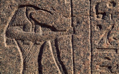 Vyobrazení Thóta, detail nápisu a reliéfu Thóta a Hóra, Amenhotepův sarkofág, Memfis (Seznam světového dědictví UNESCO) od Egyptian 19th Dynasty