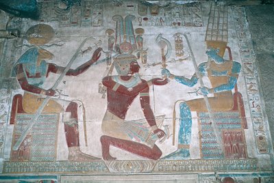Egypt, Abydos, Chrám faraona Setiho I., Osirisova kaple, malovaný reliéf od Egyptian 19th Dynasty