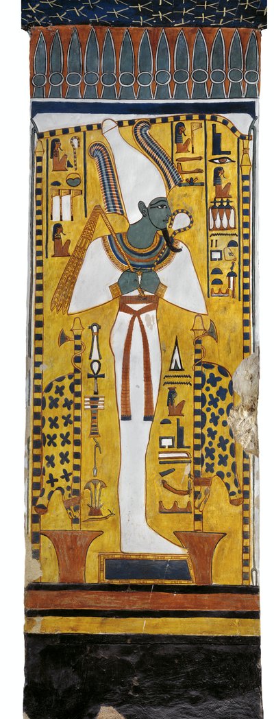 Egypt, Théby, Luxor, Údolí královen, Hrobka Nefertari, nástěnná malba Osiris v pohřební komoře z 19. dynastie od Egyptian 19th Dynasty
