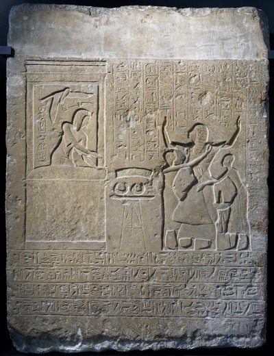 Hormin, náčelník královského harému, odměněn zlatými náhrdelníky, které mu daroval Seti I., vápencová stéla od Egyptian 19th Dynasty