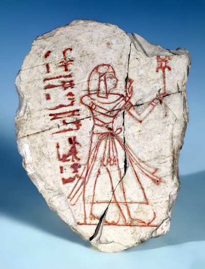 Ostrakon s mužskou postavou, z Deir El-Medina (malovaný vápenec) od Egyptian 19th Dynasty