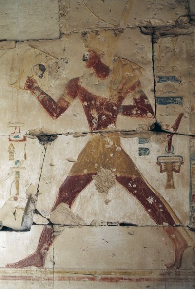 Malovaný reliéf faraona, Chrám Ramsese II, Abydos, Egypt, Egyptská civilizace, Nová říše, Dynastie XIX (foto) od Egyptian 19th Dynasty