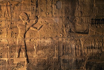 Ramses II. přináší oběti před posvátnou lodí,Karnak, Egypt (reliéf) od Egyptian 19th Dynasty