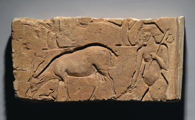 Reliéf zobrazující pastevce koz s kozou a stromy, možná z Tell el-Amarna, Nová říše, 1350-1333 př.nl (vápenec) od Egyptian 19th Dynasty