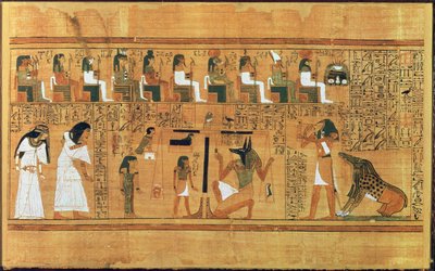 Vážení srdce proti peří pravdy, z Knihy mrtvých písaře Anyho, asi 1250 př. n. l. (malovaný papyrus) od Egyptian 19th Dynasty