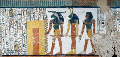 Tři rody střežící druhou bránu království Osiris, Kniha mrtvých, Kapitola 144, detail z fresek v pohřební komoře Nefertari, Údolí královen, Luxor, Théby. Egyptská civilizace, Nová říše, dynastie XIX. od Egyptian 19th Dynasty