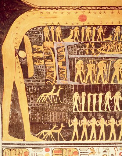 Detail z Knihy dne ze stropu pohřební komory hrobky Ramesse VI. (r.1143-1136 př.nl) Nová říše (nástěnná malba) od Egyptian 20th Dynasty