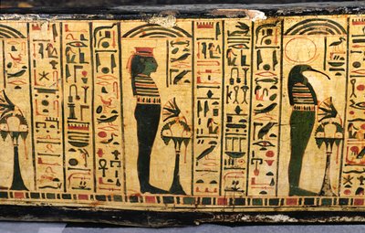 Detail vnější základny rakve mumie Nesjamuna, pravděpodobně nalezené v Deir El-Bahri, Nová říše, cca 1100 př. n. l. (lakované dřevo) od Egyptian 20th Dynasty