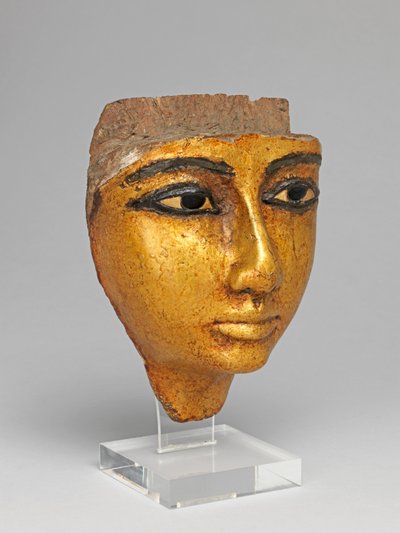 Obličej z rakve, s vykládanýma očima a obočím, zlacený od Egyptian 20th Dynasty