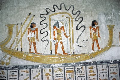 Re v nočním člunu, z hrobky Ramesse VI, Nová říše (asi 1145-1137 př.nl) (nástěnná malba) od Egyptian 20th Dynasty