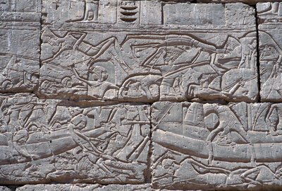 The Sea People, Námořní bitva Ramses III, Medinet Habu, kámen 1195-64 př.nl od Egyptian 20th Dynasty