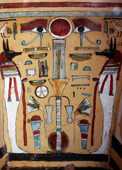 Anubis mumie, dekorativní detail sarkofágu Ankh-ef-en-Khonsu od Egyptian 21st Dynasty