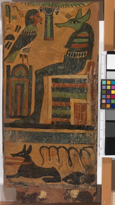 Anubis a duše zesnulého, ze sarkofágu (panel) od Egyptian 26th Dynasty