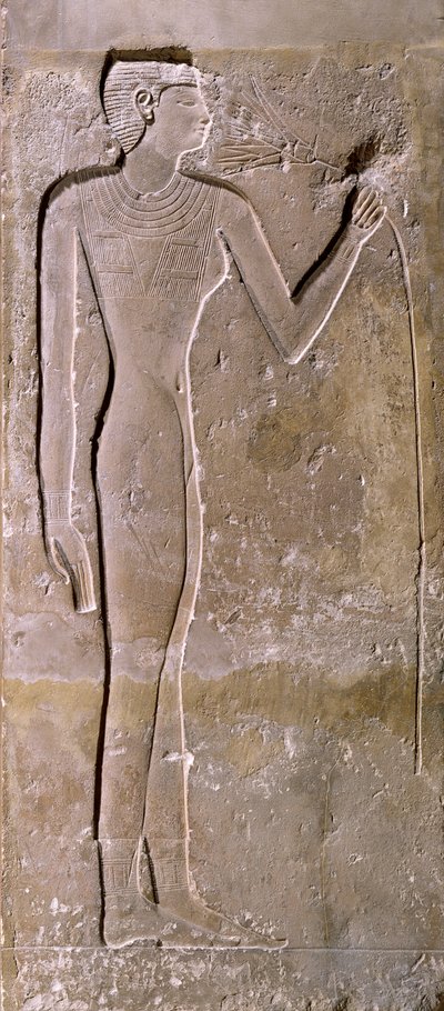 Sloup zobrazující ženu vonící lotosový květ, Stará říše, 2423-2263 př.n.l. od Egyptian 5th Dynasty