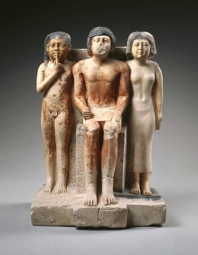 Socha Nykary a jeho rodiny, konec 5. dynastie, Stará říše, cca 2455-2350 př.nl (malovaný vápenec) od Egyptian 5th Dynasty