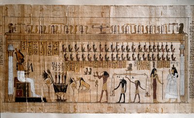 Egyptský starověk: vážení duší (psychostáza). Papyrus knihy mrtvých. Turín, Egyptské muzeum - Starověký Egypt: vážení duší (psychostáze). Papyrus z Knihy mrtvých. Egyptské muzeum, Turín, Itálie od Egyptian Egyptian