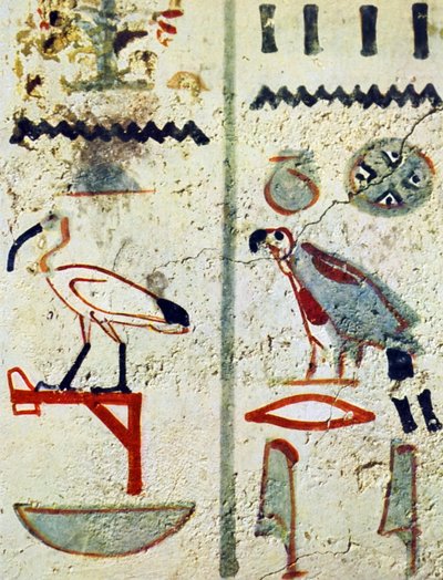 Egyptské hieroglyfy z nástěnné malby v hrobce od Egyptian Egyptian
