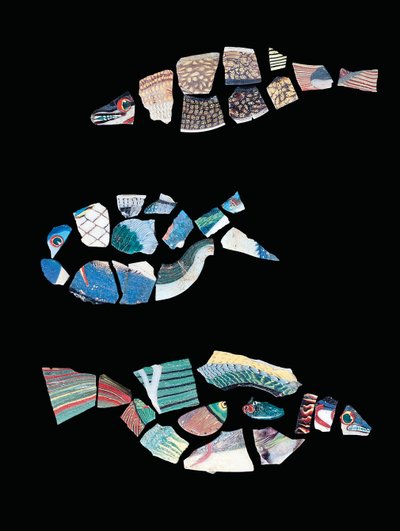 Tři mozaikové fragmentární rybí vykládání, ptolemaisko-římské období, cca 1. století př. n. l. - 1. století našeho letopočtu (sklo) od Egyptian Egyptian