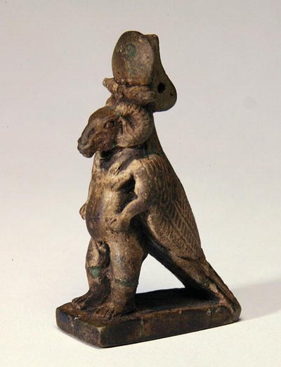 Složený bůh s beraní hlavou, trpasličím tělem a sokolím hřbetem (fajáns) od Egyptian Ptolemaic Period