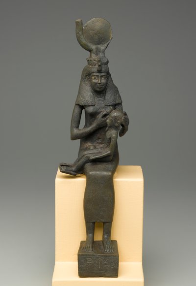 Sedící soška Isis drží Hora (bronzová) od Egyptian Ptolemaic Period