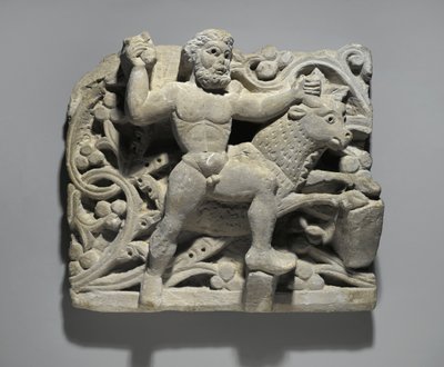 Heracles kovář Acheloos v podobě býka, z Oxyrhynchus, cca 300-500 (vápenec) od Egyptian School