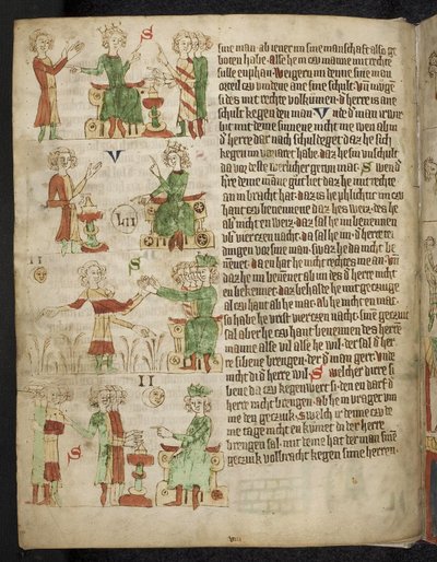 Feudální právo. Z Heidelbergu Sachsenspiegel, 14. století od Eike von Repgow